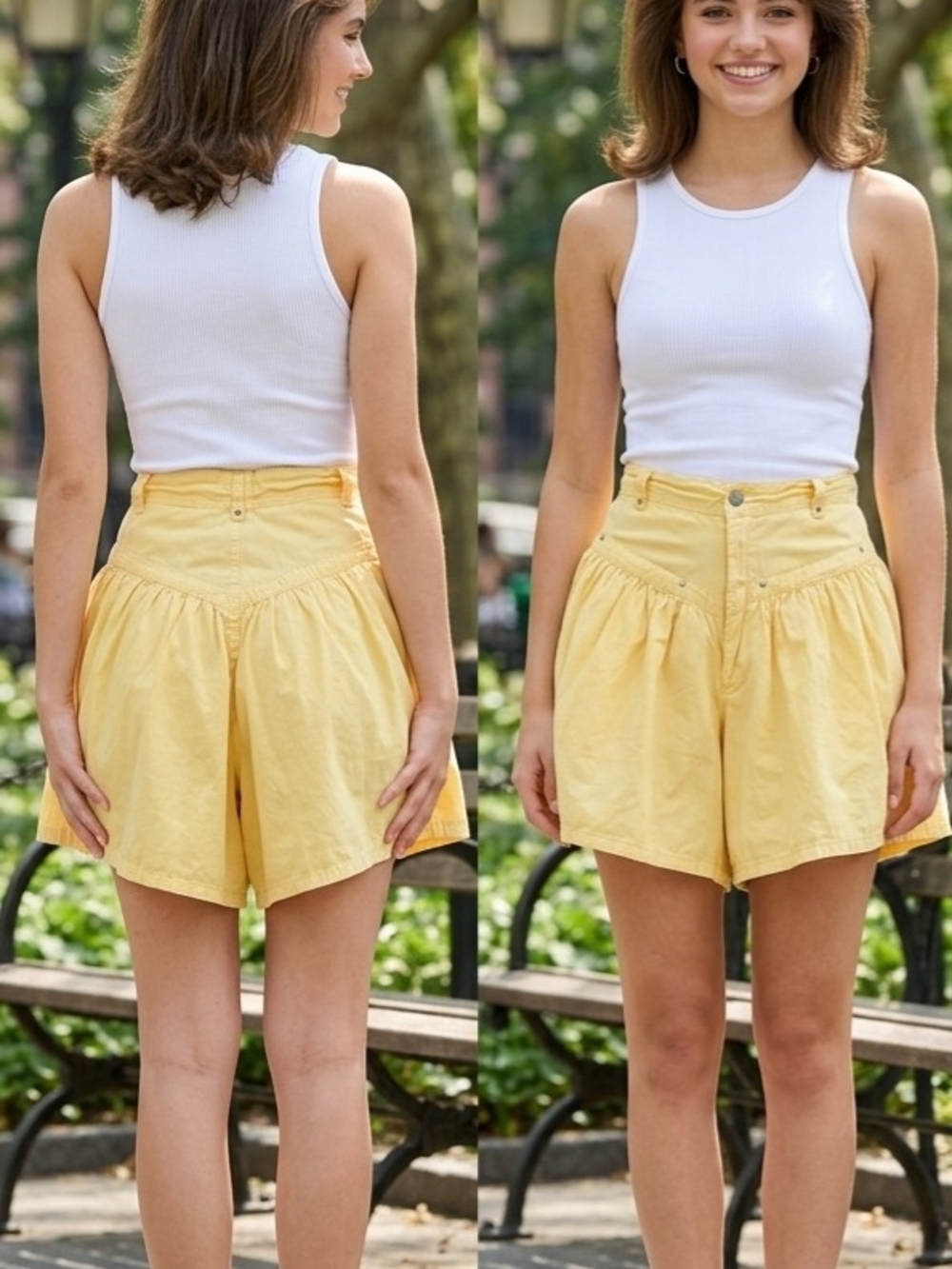 Vintage 80s KISS High Waisted Yellow Circle Shorts | Junior Size 3/4
